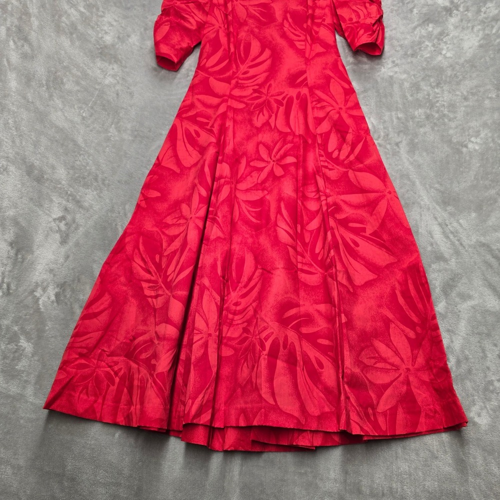 T&L Muumuu Factory Dress Womens 7/8 Red Tropical Floral Puff Sleeve Maxi Hawaii - Picture 10 of 15